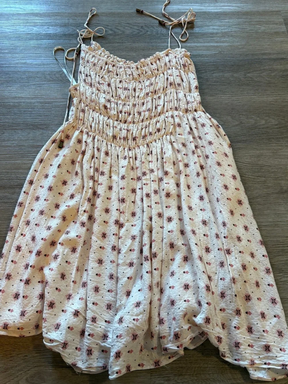Free People Clementina Mini Dress Smocked Floral Cami Blush White Size Large